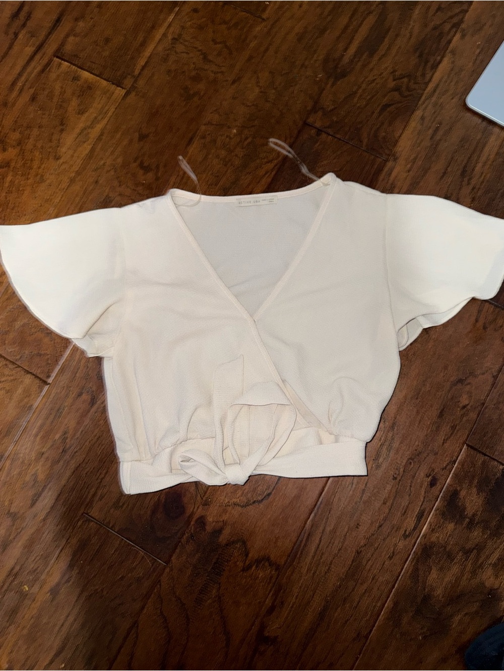 Active USA Cream Wrap Tie Crop Top